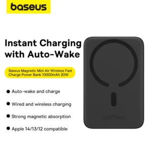 Baseus Magnetic Power Bank Pass-through Charging 20W 10000Mah Power Bank for Iphone 15 14 13 12 Series Android Black