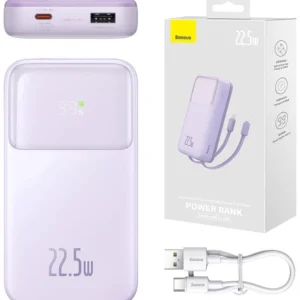 Baseus Power Bank 20000mAh 22.5W Built-in Lightning & Type-C Cable  Comet Series -Purple